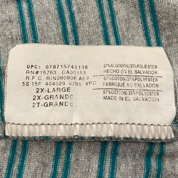 Hanes Green Gray Stripes Crew Neck Knit Long Sleeve Henley Top Plus Size XXL - Picture 4 of 13